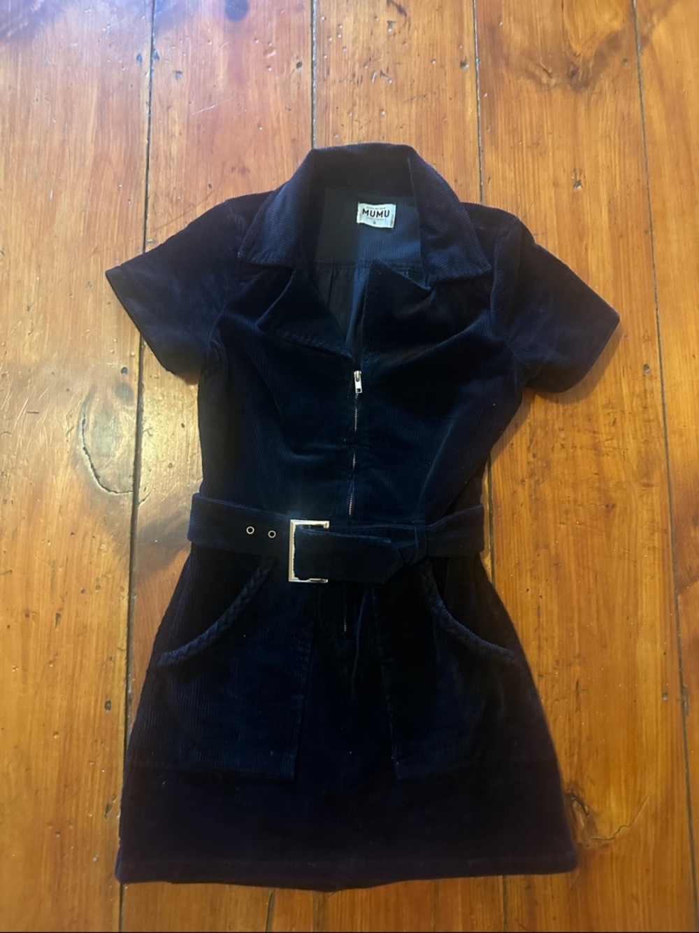 Show Me Your MuMu Navy Corduroy Mini Dress with Belt